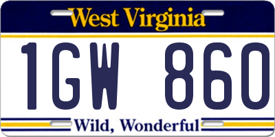WV license plate 1GW860