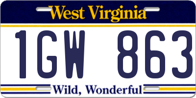 WV license plate 1GW863
