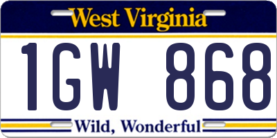 WV license plate 1GW868