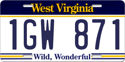 WV license plate 1GW871