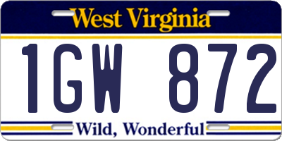 WV license plate 1GW872