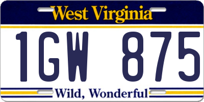 WV license plate 1GW875