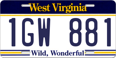 WV license plate 1GW881