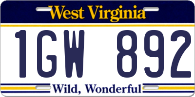 WV license plate 1GW892