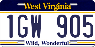 WV license plate 1GW905