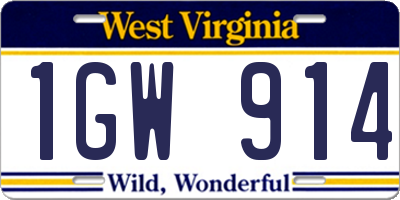 WV license plate 1GW914