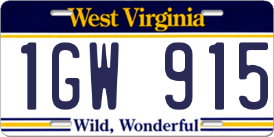 WV license plate 1GW915