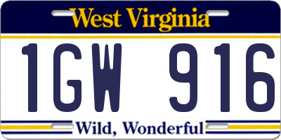 WV license plate 1GW916