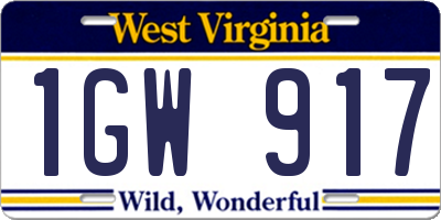 WV license plate 1GW917