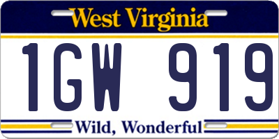 WV license plate 1GW919