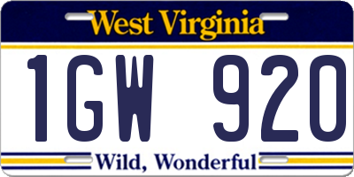WV license plate 1GW920