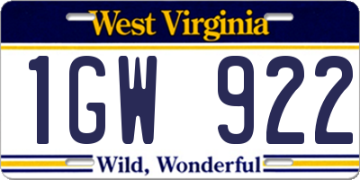 WV license plate 1GW922