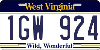 WV license plate 1GW924