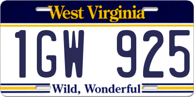 WV license plate 1GW925