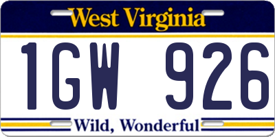 WV license plate 1GW926