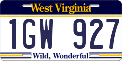 WV license plate 1GW927