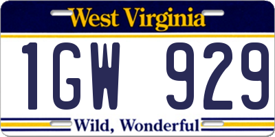 WV license plate 1GW929
