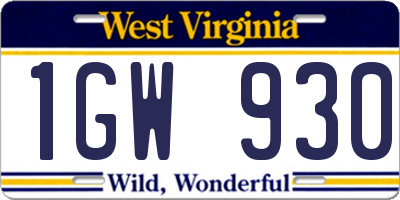 WV license plate 1GW930