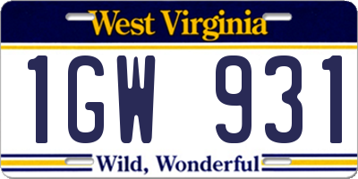WV license plate 1GW931