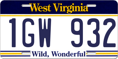 WV license plate 1GW932