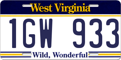 WV license plate 1GW933