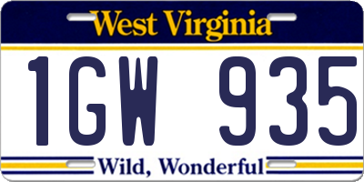 WV license plate 1GW935