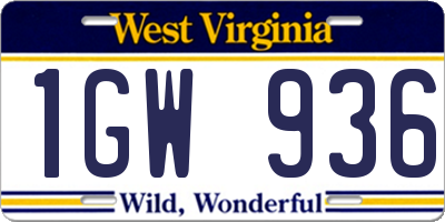 WV license plate 1GW936