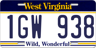 WV license plate 1GW938