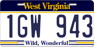 WV license plate 1GW943