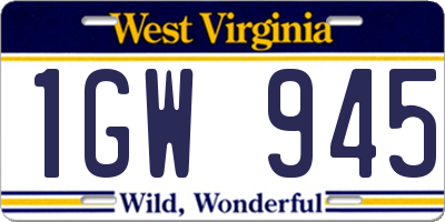WV license plate 1GW945