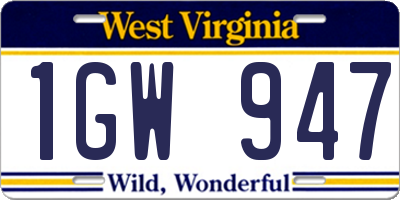 WV license plate 1GW947