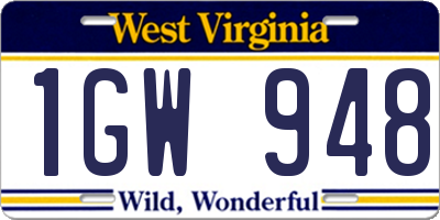 WV license plate 1GW948