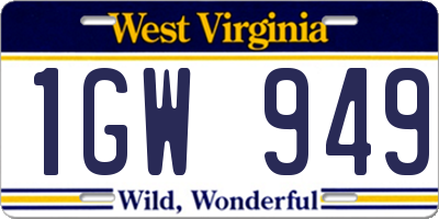 WV license plate 1GW949