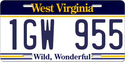WV license plate 1GW955