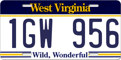 WV license plate 1GW956