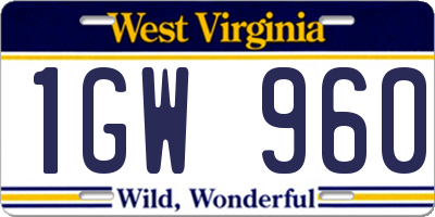 WV license plate 1GW960