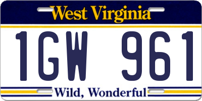 WV license plate 1GW961