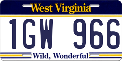 WV license plate 1GW966