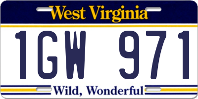 WV license plate 1GW971