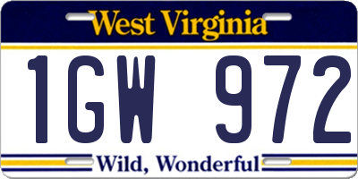 WV license plate 1GW972