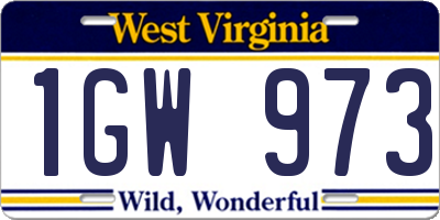 WV license plate 1GW973