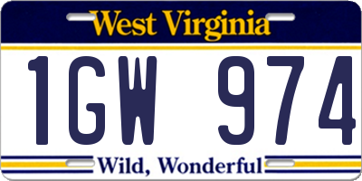 WV license plate 1GW974