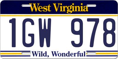 WV license plate 1GW978
