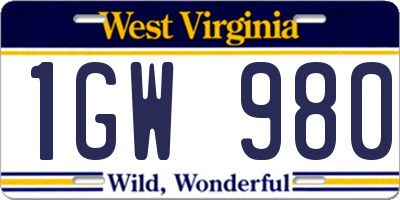 WV license plate 1GW980