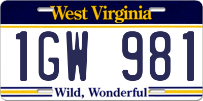 WV license plate 1GW981
