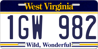 WV license plate 1GW982