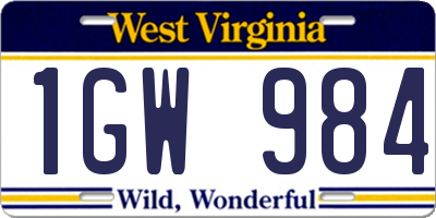 WV license plate 1GW984