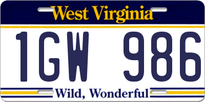 WV license plate 1GW986