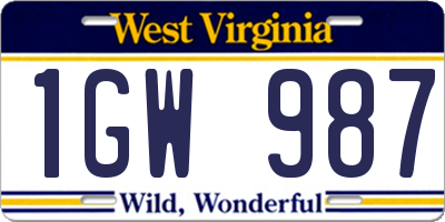 WV license plate 1GW987
