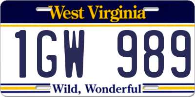 WV license plate 1GW989